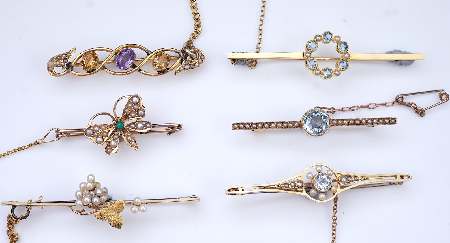 A collection of Edwardian bar brooches, early 20th century